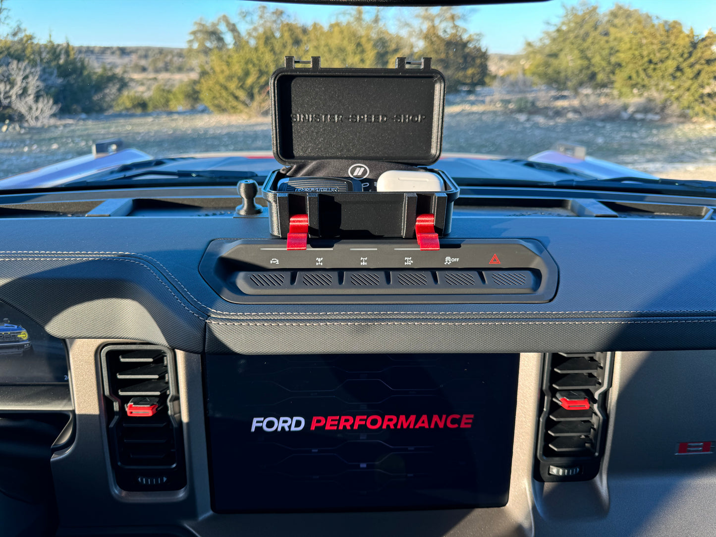 Ford Bronco dash-mounted storage kit.