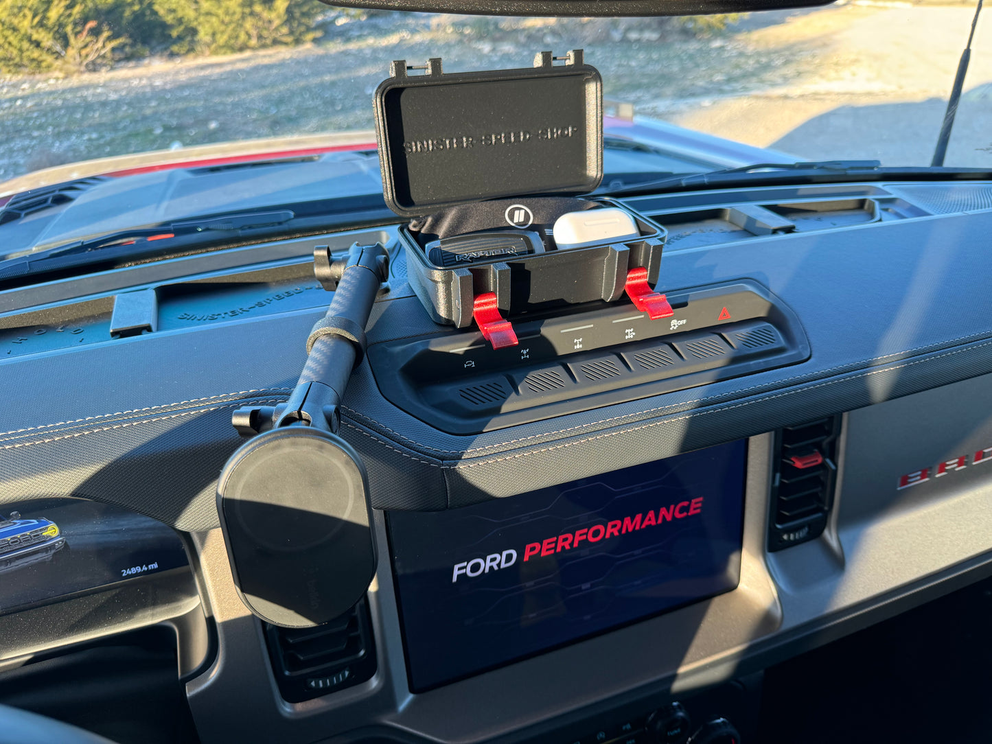 Ford Bronco Dash Box with cell phone mount.